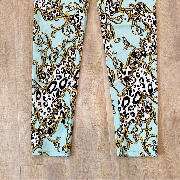 Celebrity Pink Robins Egg Blue Jeans with Gold and Leopard Print Detail - Picture 3 of 8